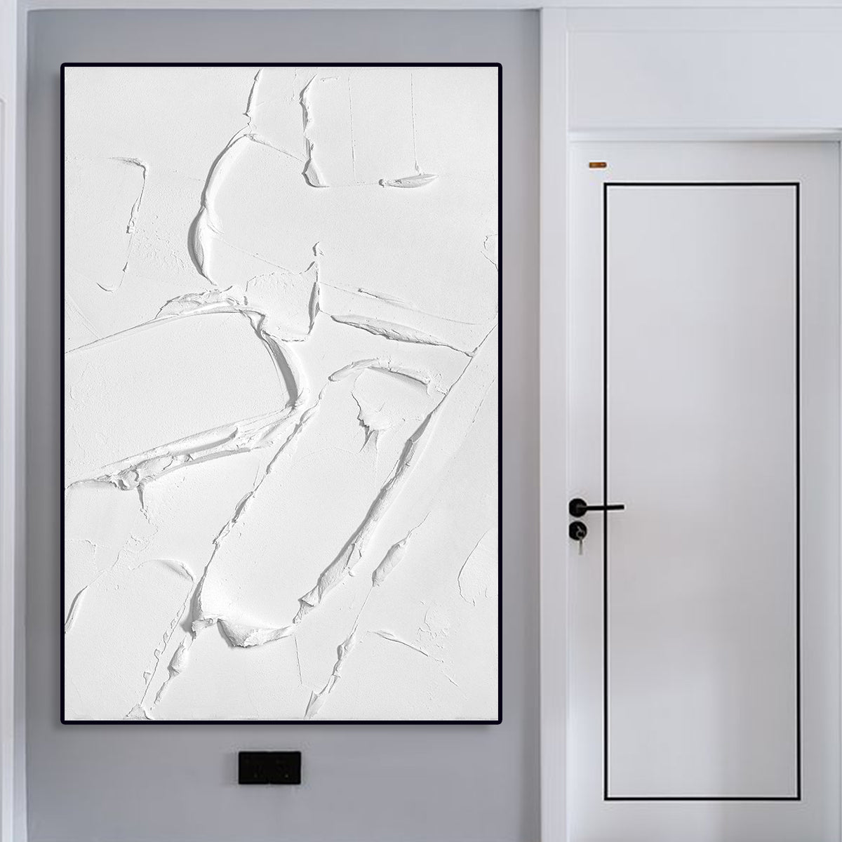 Textured White Oil Painting: Minimalist Abstract Wall Art for Modern Spaces