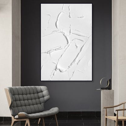 Textured White Oil Painting: Minimalist Abstract Wall Art for Modern Spaces