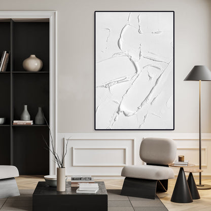 Textured White Oil Painting: Minimalist Abstract Wall Art for Modern Spaces