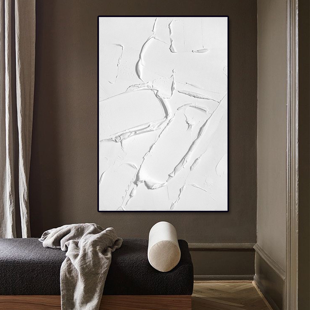 Textured White Oil Painting: Minimalist Abstract Wall Art for Modern Spaces