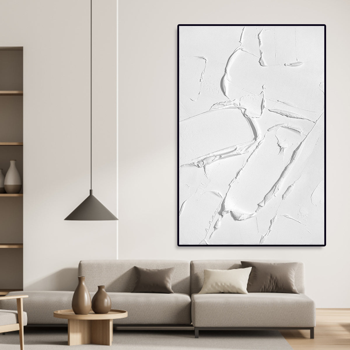 Textured White Oil Painting: Minimalist Abstract Wall Art for Modern Spaces