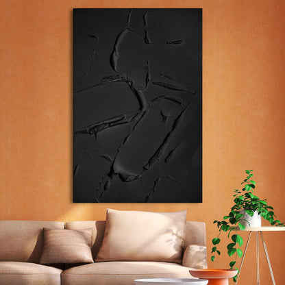 Elegant Black Texture: Modern Minimalist Oil Painting for Contemporary Decor