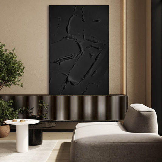 Elegant Black Texture: Modern Minimalist Oil Painting for Contemporary Decor