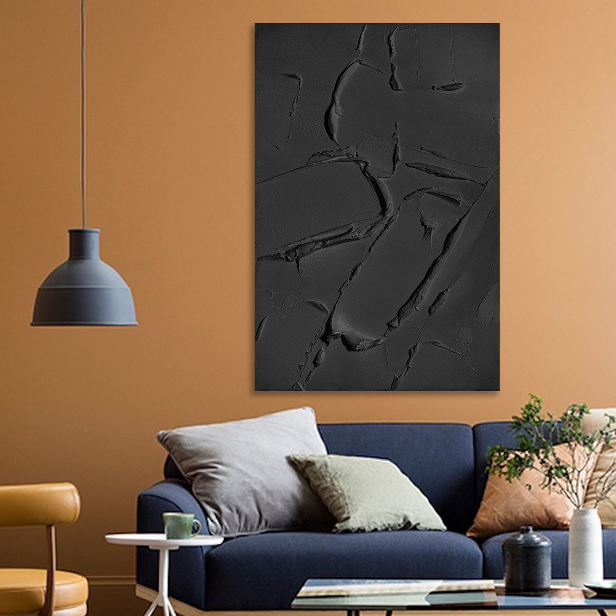 Elegant Black Texture: Modern Minimalist Oil Painting for Contemporary Decor