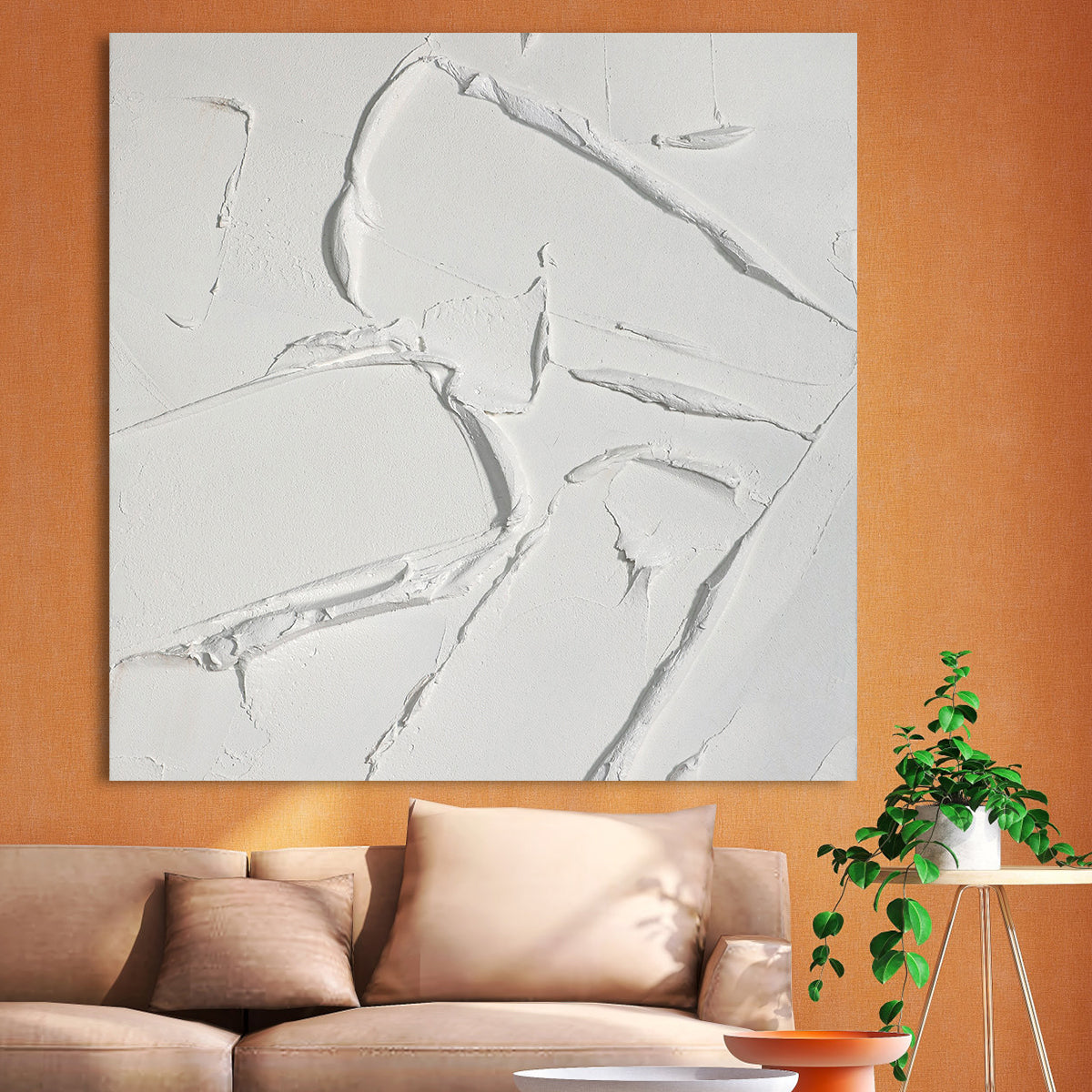 Textured White Serenity: Modern Minimalist Oil Painting for Tranquil Spaces