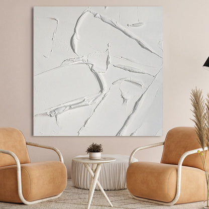 Textured White Serenity: Modern Minimalist Oil Painting for Tranquil Spaces