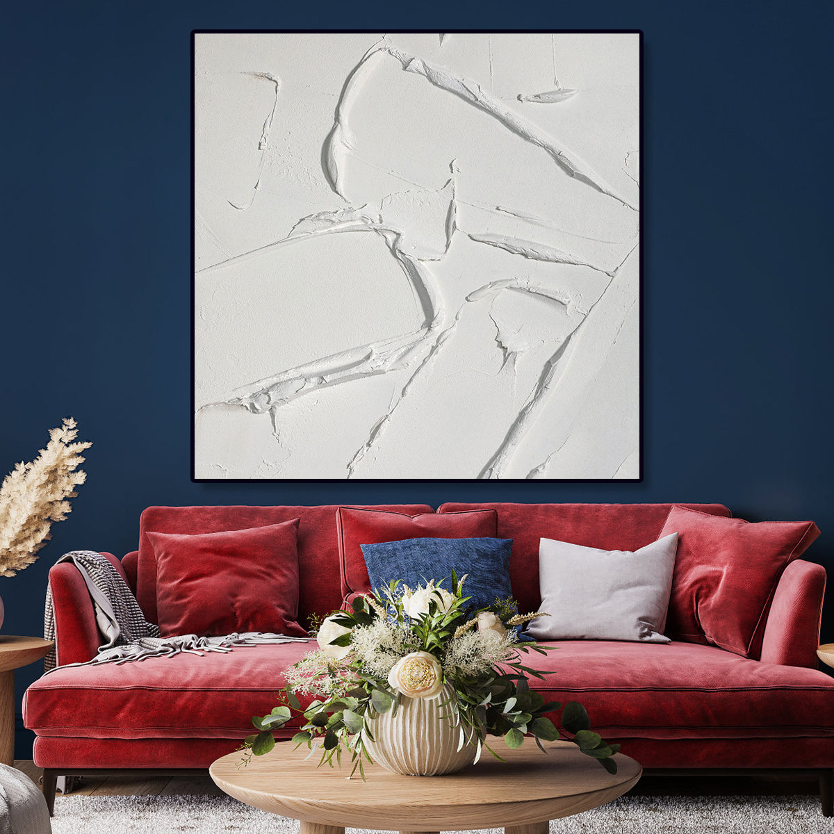 Textured White Serenity: Modern Minimalist Oil Painting for Tranquil Spaces