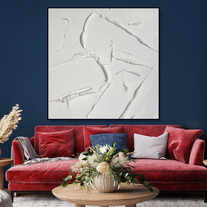 Textured White Serenity: Modern Minimalist Oil Painting for Tranquil Spaces