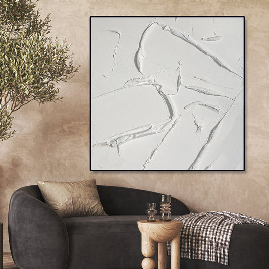 Textured White Serenity: Modern Minimalist Oil Painting for Tranquil Spaces