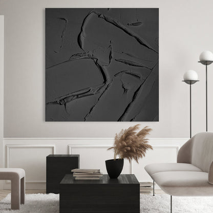 Elegant Black Texture: Modern Minimalist Oil Painting for Contemporary Decor