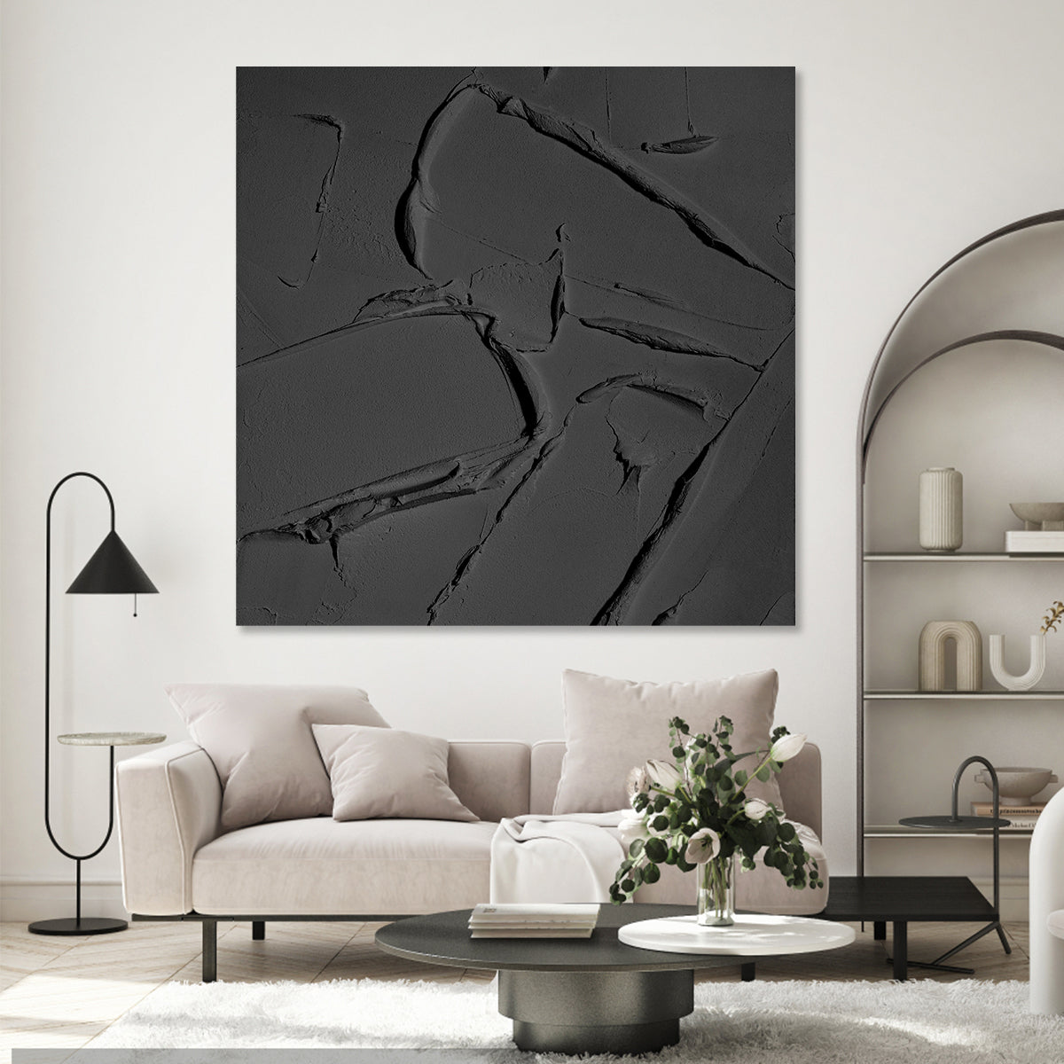 Elegant Black Texture: Modern Minimalist Oil Painting for Contemporary Decor