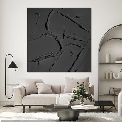 Elegant Black Texture: Modern Minimalist Oil Painting for Contemporary Decor
