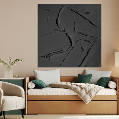 Elegant Black Texture: Modern Minimalist Oil Painting for Contemporary Decor