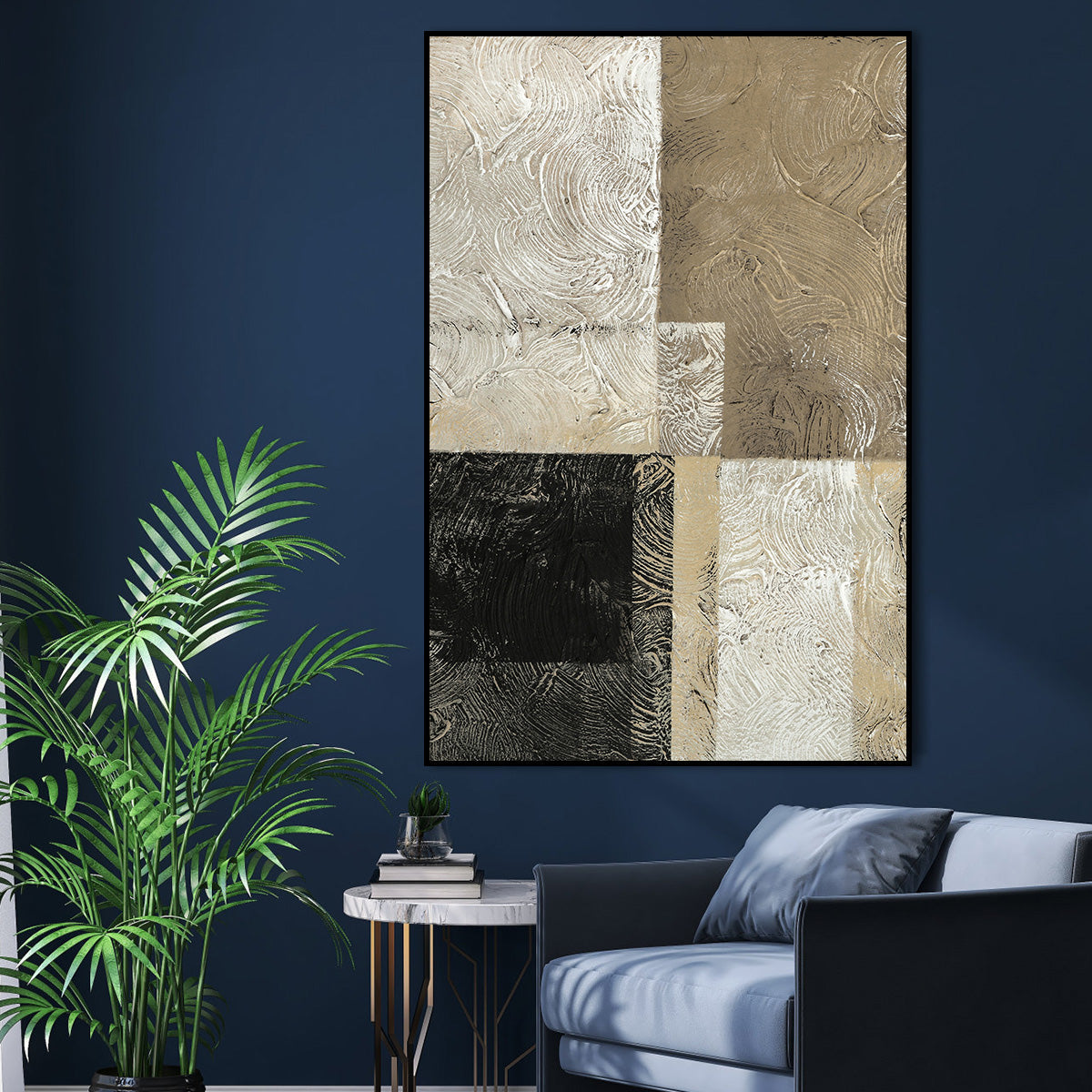 Abstract Oil Painting of Neutral Waves and Textured Patterns for Modern Home Decor