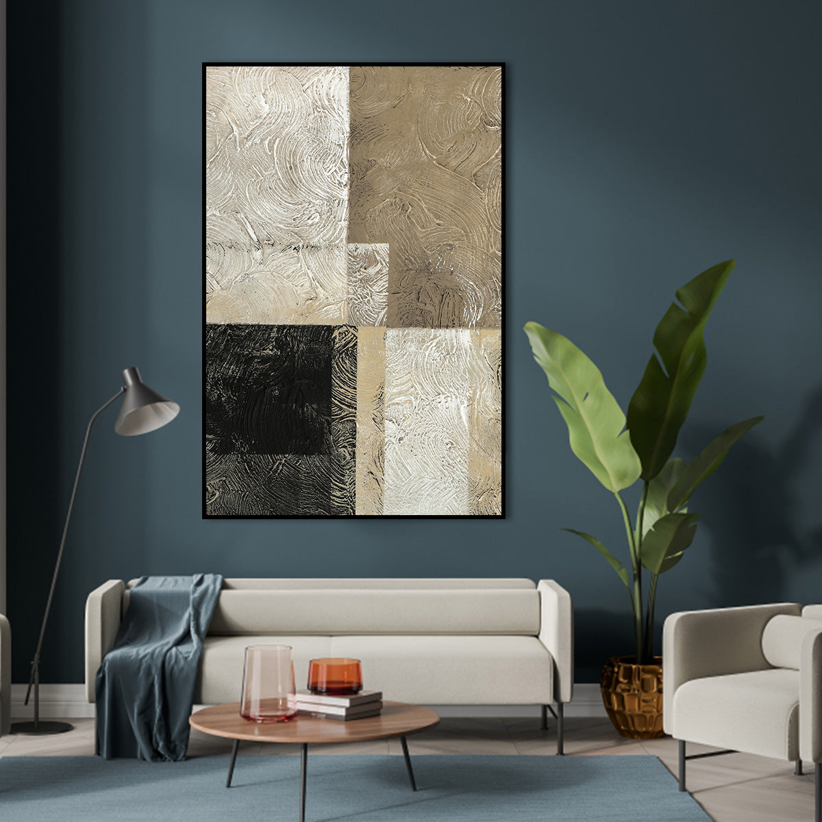 Abstract Oil Painting of Neutral Waves and Textured Patterns for Modern Home Decor