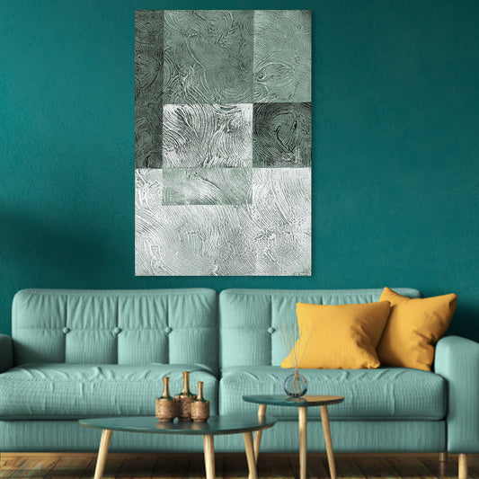 Textured Abstract Oil Painting in Green and White for Modern Home Decor