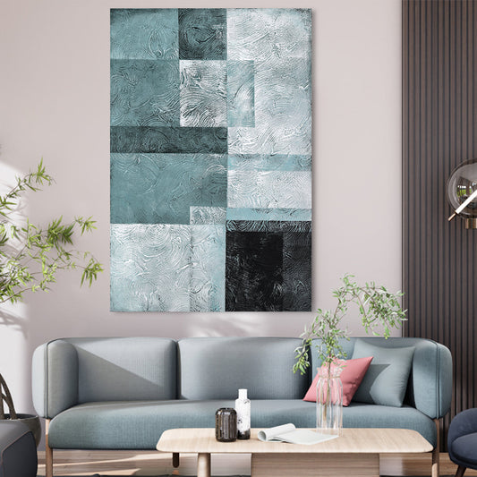 Abstract Blue and Black Textured Oil Painting for Modern Home Decor