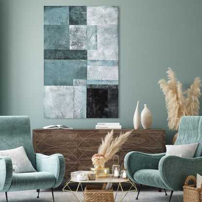 Abstract Blue and Black Textured Oil Painting for Modern Home Decor