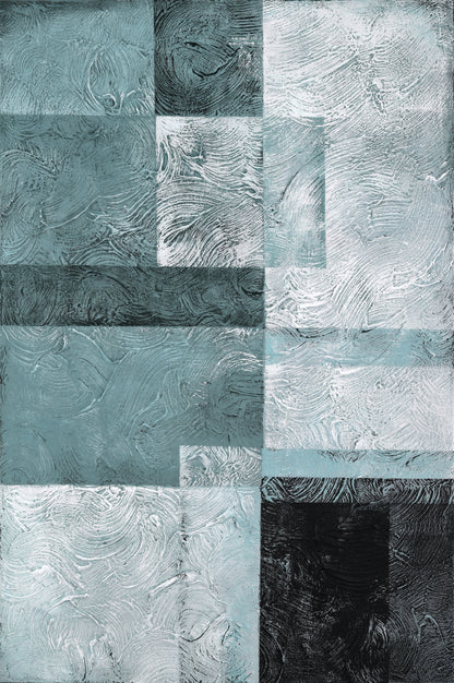 Abstract Blue and Black Textured Oil Painting for Modern Home Decor