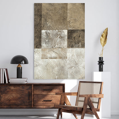 Textured Abstract Oil Painting - Elegant Waves in Neutral Tones for Modern Decor