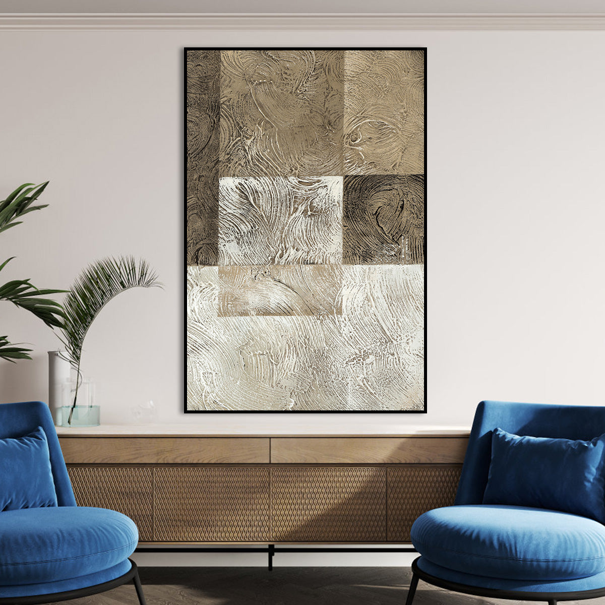 Textured Abstract Oil Painting - Elegant Waves in Neutral Tones for Modern Decor