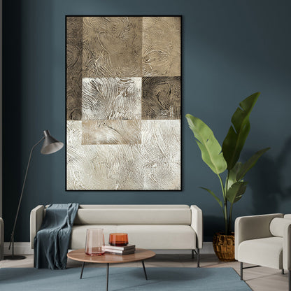 Textured Abstract Oil Painting - Elegant Waves in Neutral Tones for Modern Decor