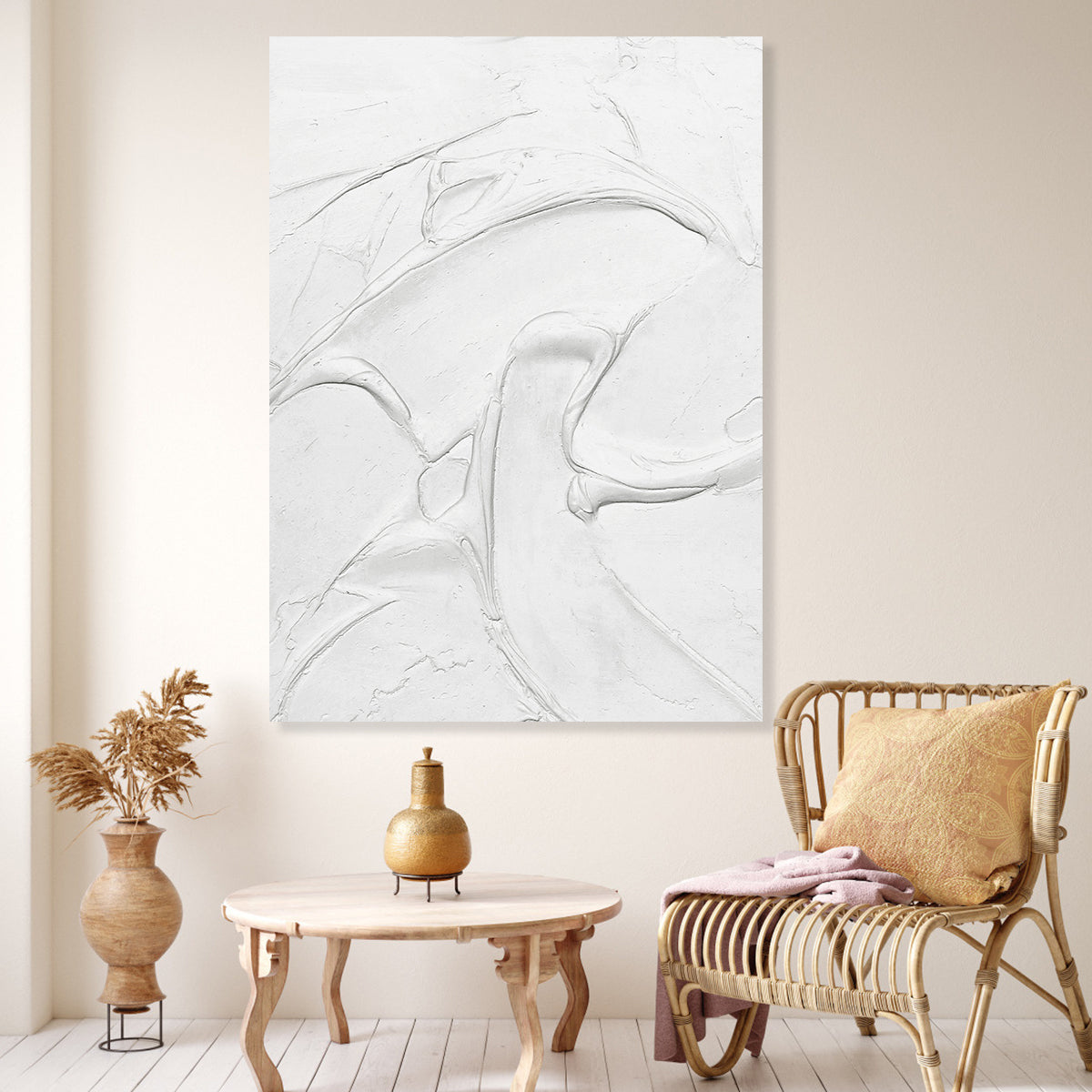 Serene Abstract White Oil Painting for Modern Home Decor and Minimalist Aesthetics