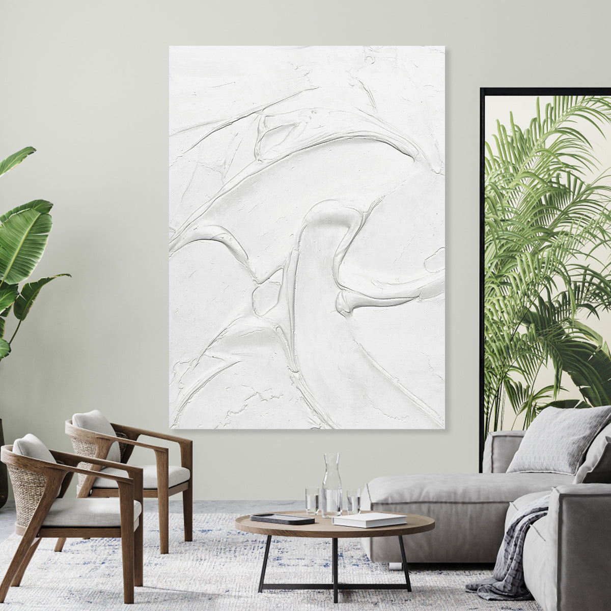 Serene Abstract White Oil Painting for Modern Home Decor and Minimalist Aesthetics