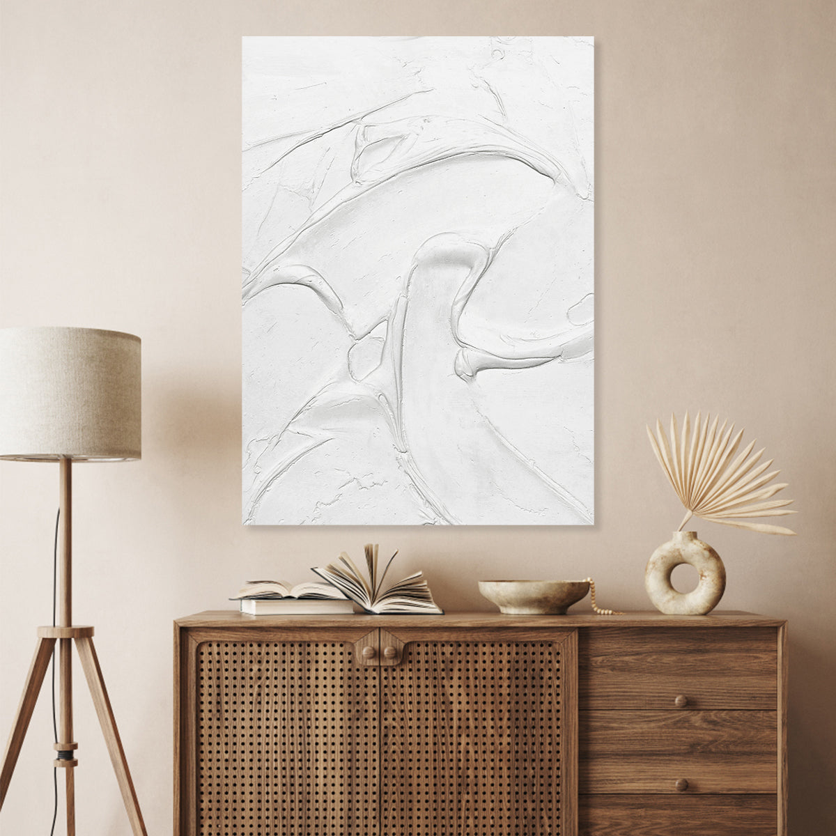 Serene Abstract White Oil Painting for Modern Home Decor and Minimalist Aesthetics