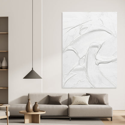 Serene Abstract White Oil Painting for Modern Home Decor and Minimalist Aesthetics