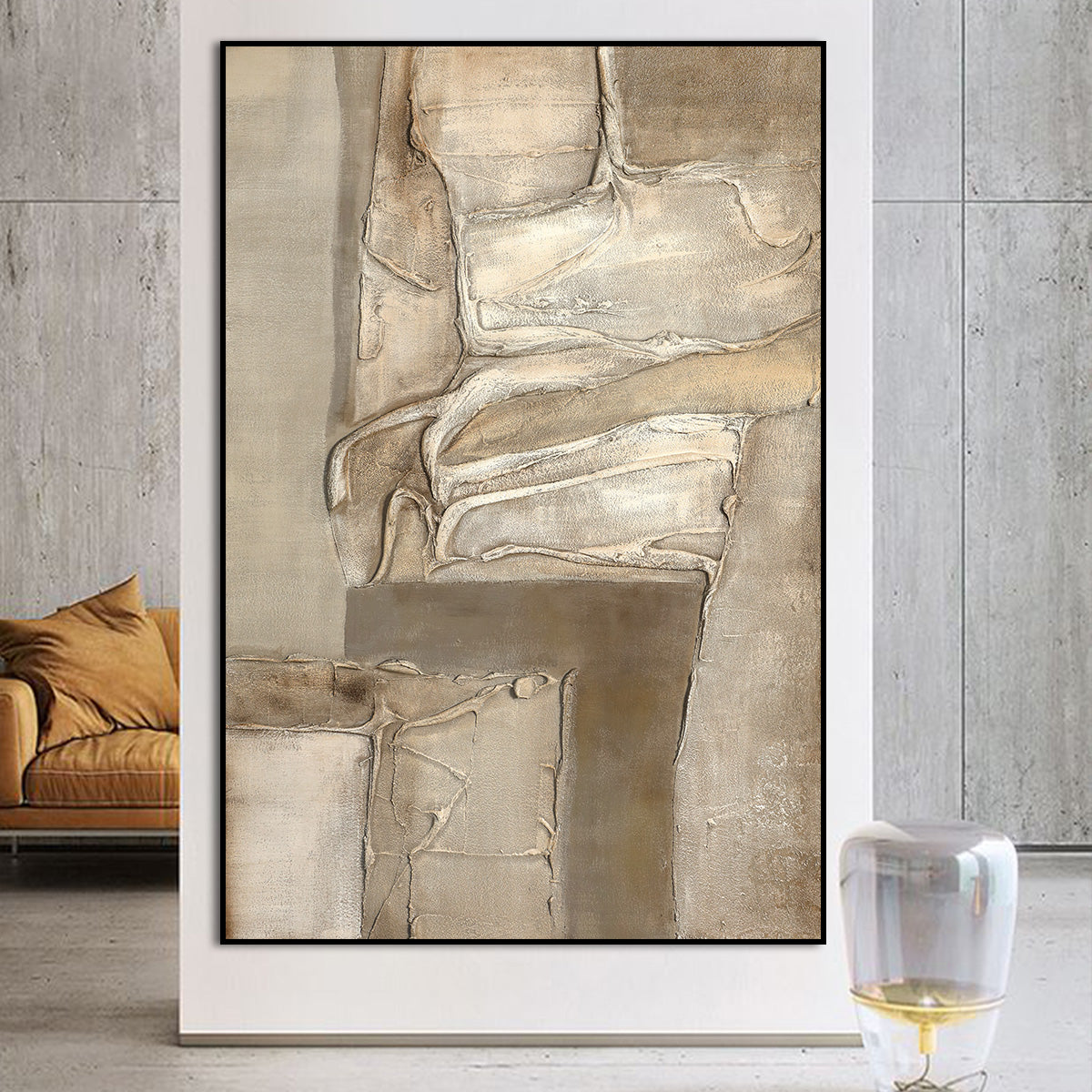 Serene Neutral Abstract Oil Painting for Modern Decor