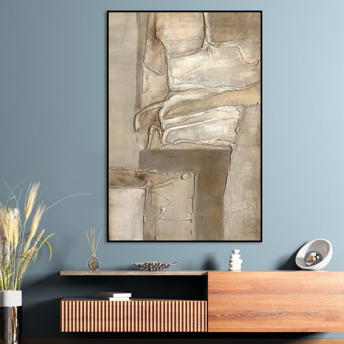 Serene Neutral Abstract Oil Painting for Modern Decor