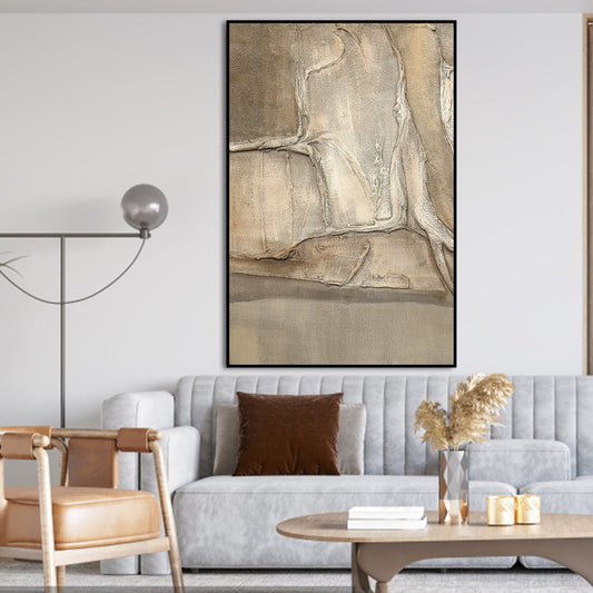 Beige Abstract Oil Painting for Modern Home Decor – Textured Wall Art Piece