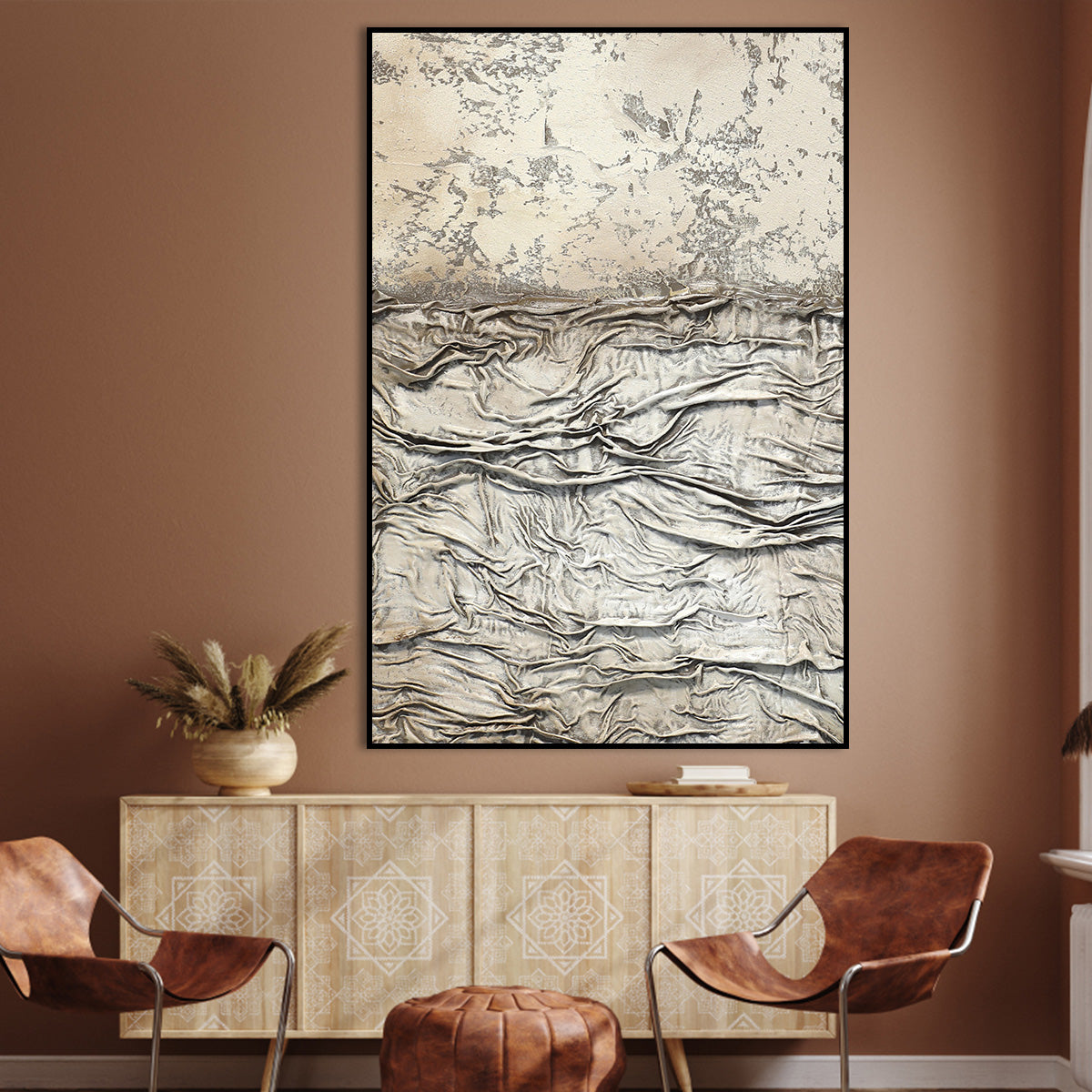 Textured Earth Tones Abstract Oil Painting for Modern Home Decor