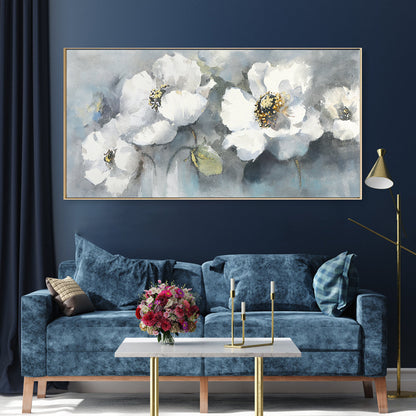 Elegant White Floral Oil Painting for Serene Home Decor