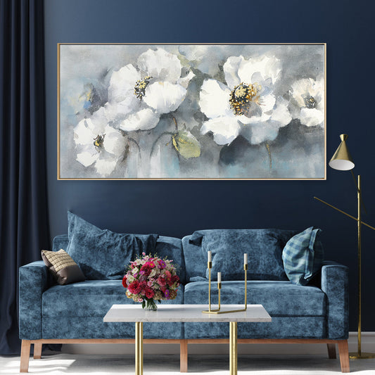 Elegant White Floral Oil Painting for Serene Home Decor