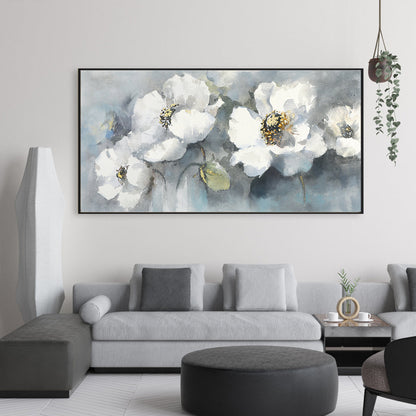 Elegant White Floral Oil Painting for Serene Home Decor