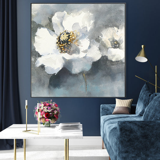 Tranquil White Floral Oil Painting for Serene Home Decor