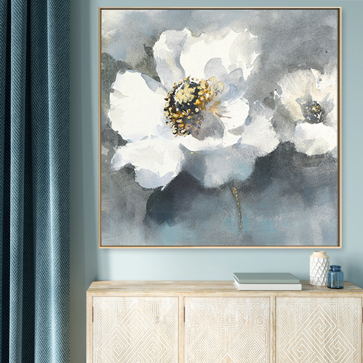 Tranquil White Floral Oil Painting for Serene Home Decor