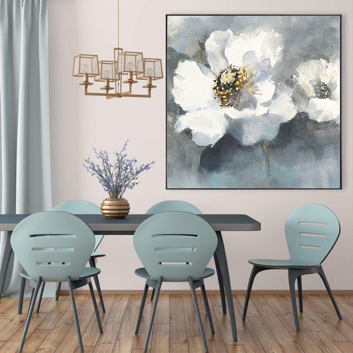 Tranquil White Floral Oil Painting for Serene Home Decor