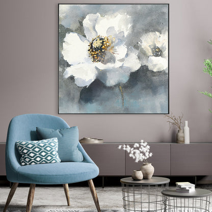 Tranquil White Floral Oil Painting for Serene Home Decor