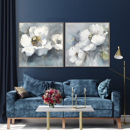 Tranquil White Floral Oil Painting for Serene Home Decor