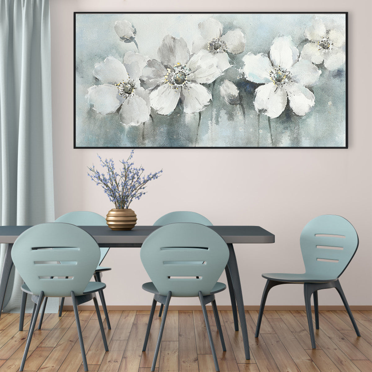 Elegant White Floral Oil Painting for Serenity and Home Decor
