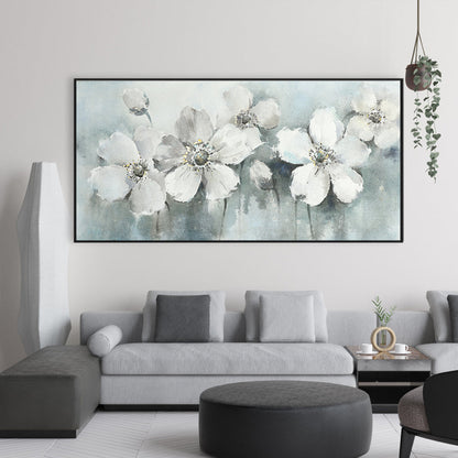 Elegant White Floral Oil Painting for Serenity and Home Decor