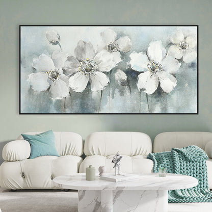 Elegant White Floral Oil Painting for Serenity and Home Decor