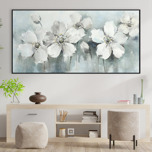 Elegant White Floral Oil Painting for Serenity and Home Decor