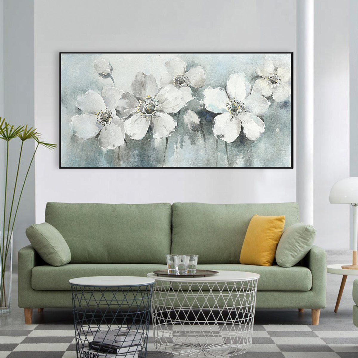 Elegant White Floral Oil Painting for Serenity and Home Decor