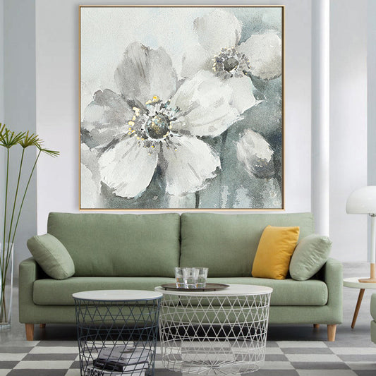 Serene Floral Elegance - Beautiful Oil Painting of White Blooms