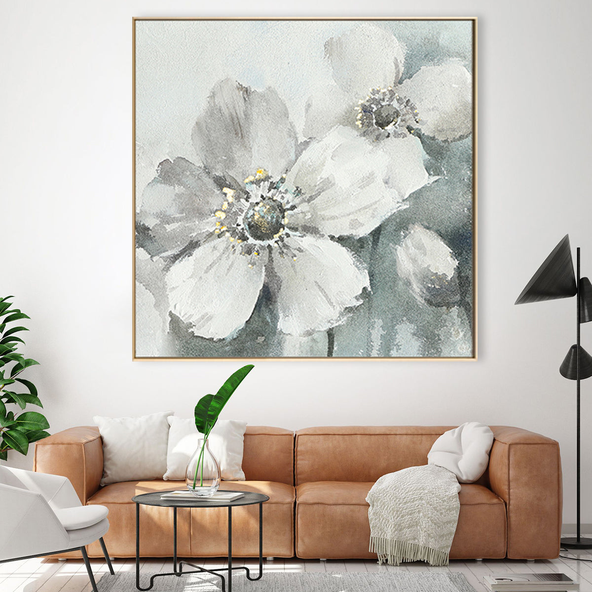 Serene Floral Elegance - Beautiful Oil Painting of White Blooms