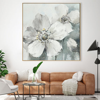 Serene Floral Elegance - Beautiful Oil Painting of White Blooms